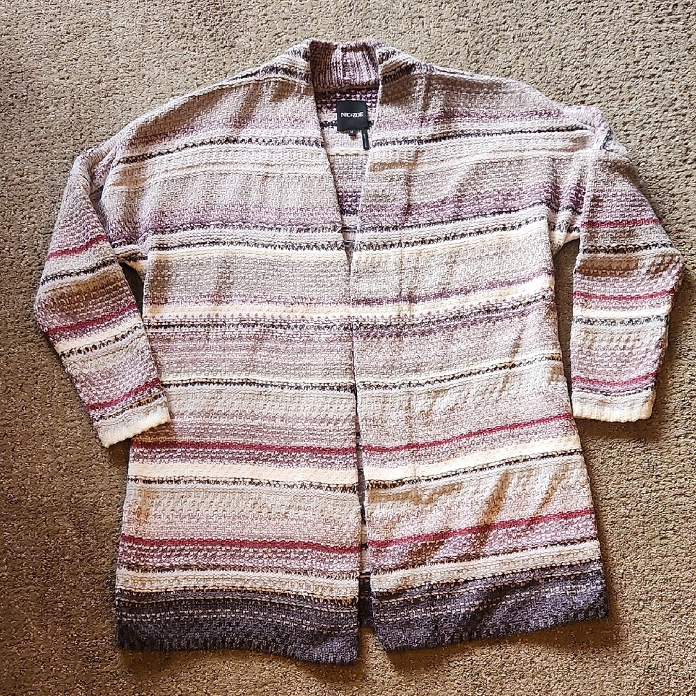 NIC+ZOE Cream Purple Striped Open-Front Cardigan